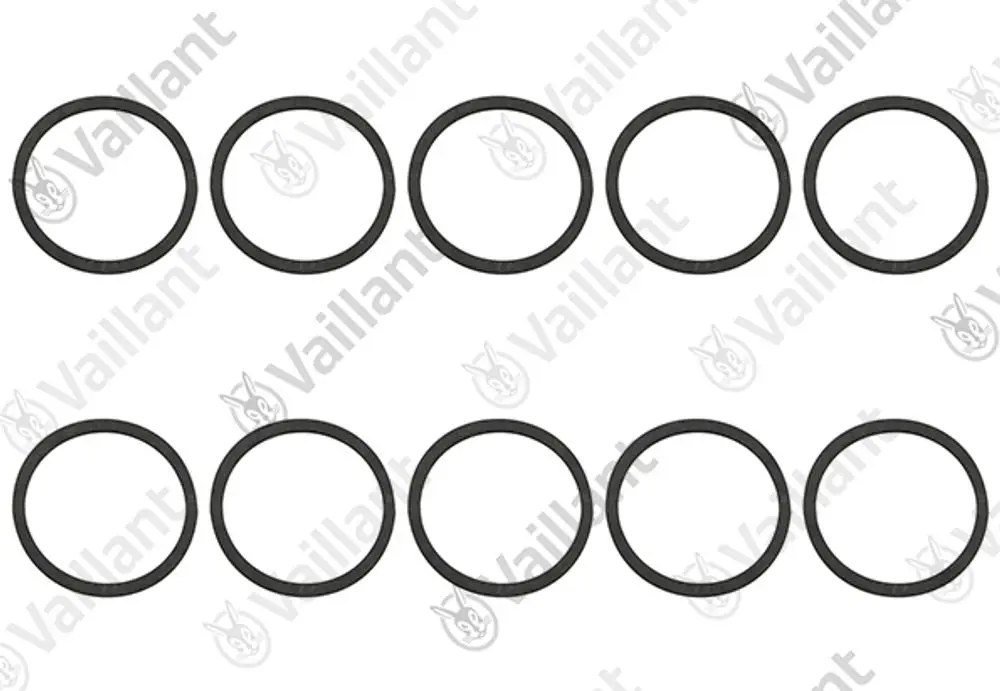 Zehn schwarze Dichtungsringe in zwei Reihen angeordnet, passend für Vaillant Produkte.